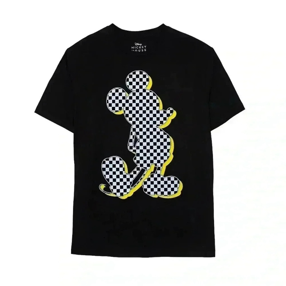DISNEY MICKEY MOUSE Checkered Graphic Tee Black & White Unisex T-Shirt Size S